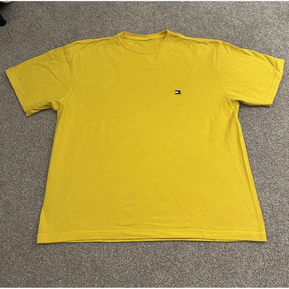 VTG Tommy Hilfiger T-Shirt Mens XL Yellow Excellent Short Sleeve Flag Logo Tee